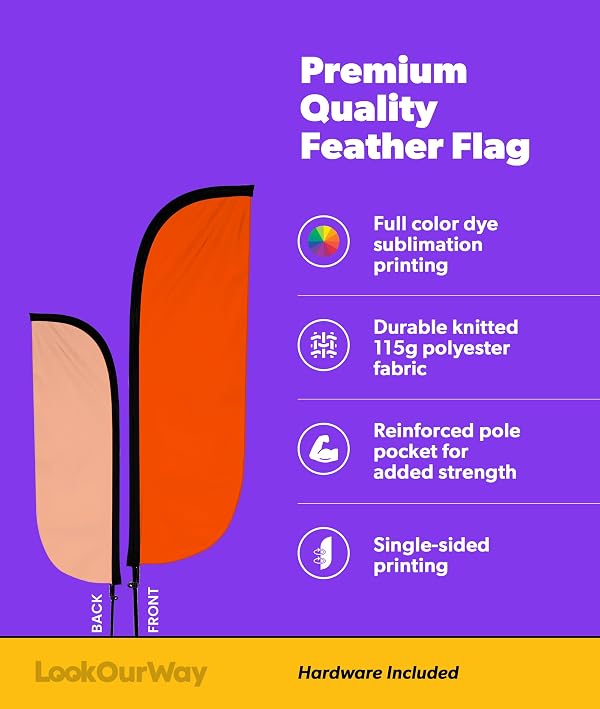 LookOurWay Feather Flag Pole Kit 3-Pack Bundle - 7ft Tall Advertising Banners with Poles and Ground Spikes Solid Color Orange by LookOurWay - Image 2