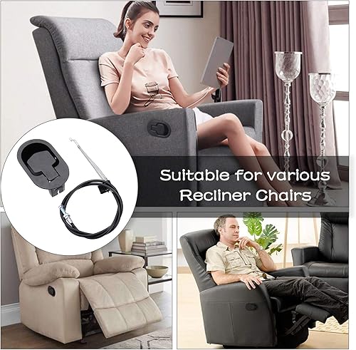 Miniatura 5 de 2 juegos de piezas de repuesto para sillón reclinable, mango reclinable de metal, cable de liberación para Ashley y la mayoría de sofás reclinables,
