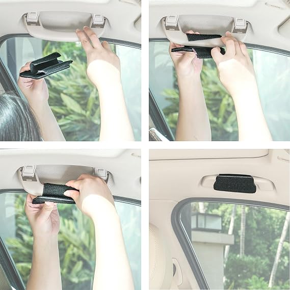 TFY Car Sun Visor Extender & Organizer w/Storage for Sunglasses Black | Easy to Use | Roof Handle | Glare Reduction | Universal fit | For morning/evening driving | Compact size