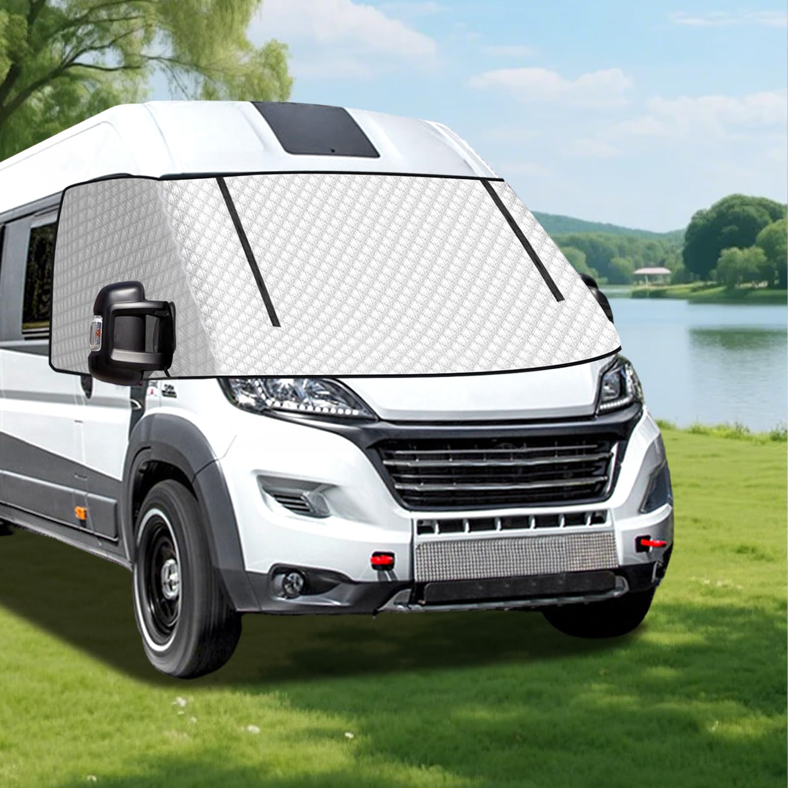 Funda para parabrisas de autocaravana con doble cremallera para Fiat Ducato, Peugeot Boxer, Citroen Relay X250/290, cubierta magnética de aluminio impermeable con aislamiento térmico, resistente