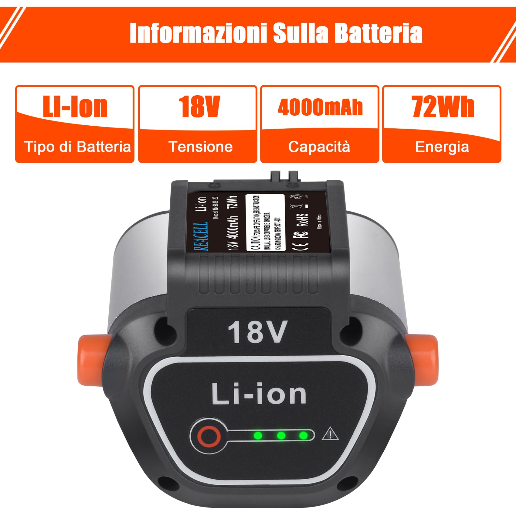 18V 4000mAh Batteria per Gardena 18 Volt Batteria BLi-18 9840-20 9839-20 Batteria Compatibile per Gardena Li-ion 18V BLi-18 Utensili