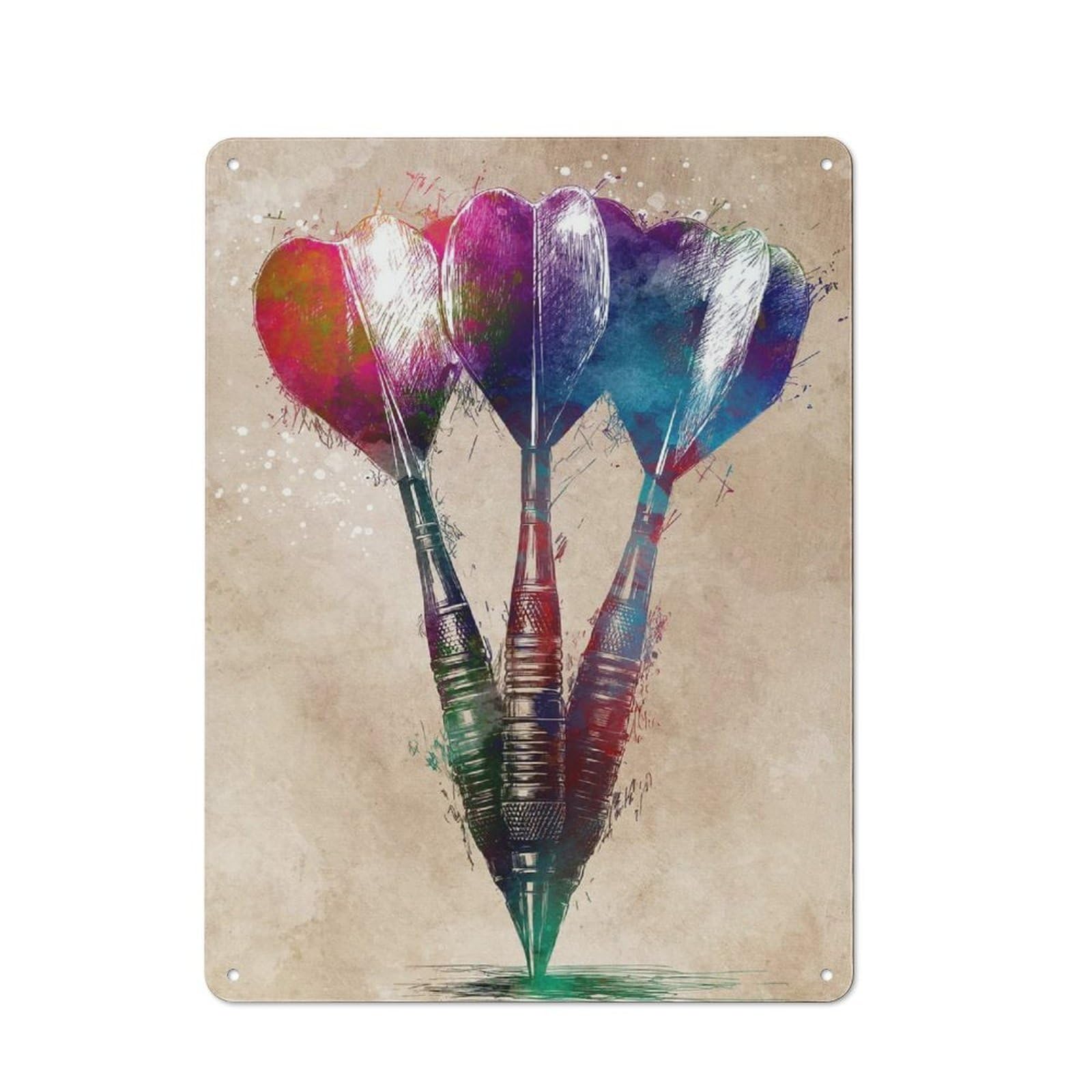 Watercolor Darts Art Warehouse Style Metal Wall Decor 40x30cm, Metal Wall Sign for Workspace, Cafe, Hallway Or Garage