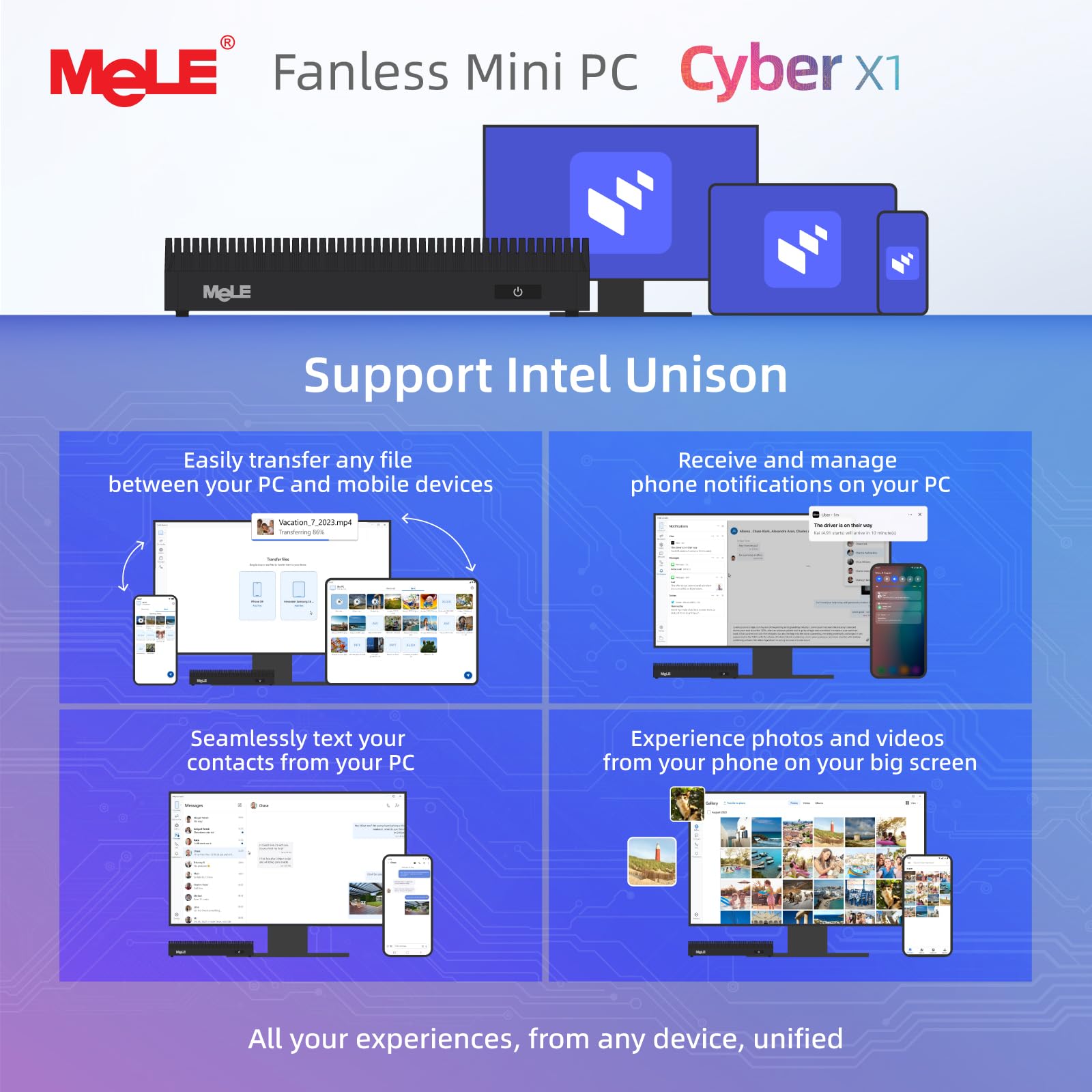 MeLE Mini PC senza ventole N150 16 GB RAM LPDDR5 512 GB SSD, Win11 Pro piccolo micro computer desktop Cyber X1, Dual HDMI, supporto 4K triplo display, USB 3.2x3, USB-C, WiFi5 BT5.1, PC portatile per