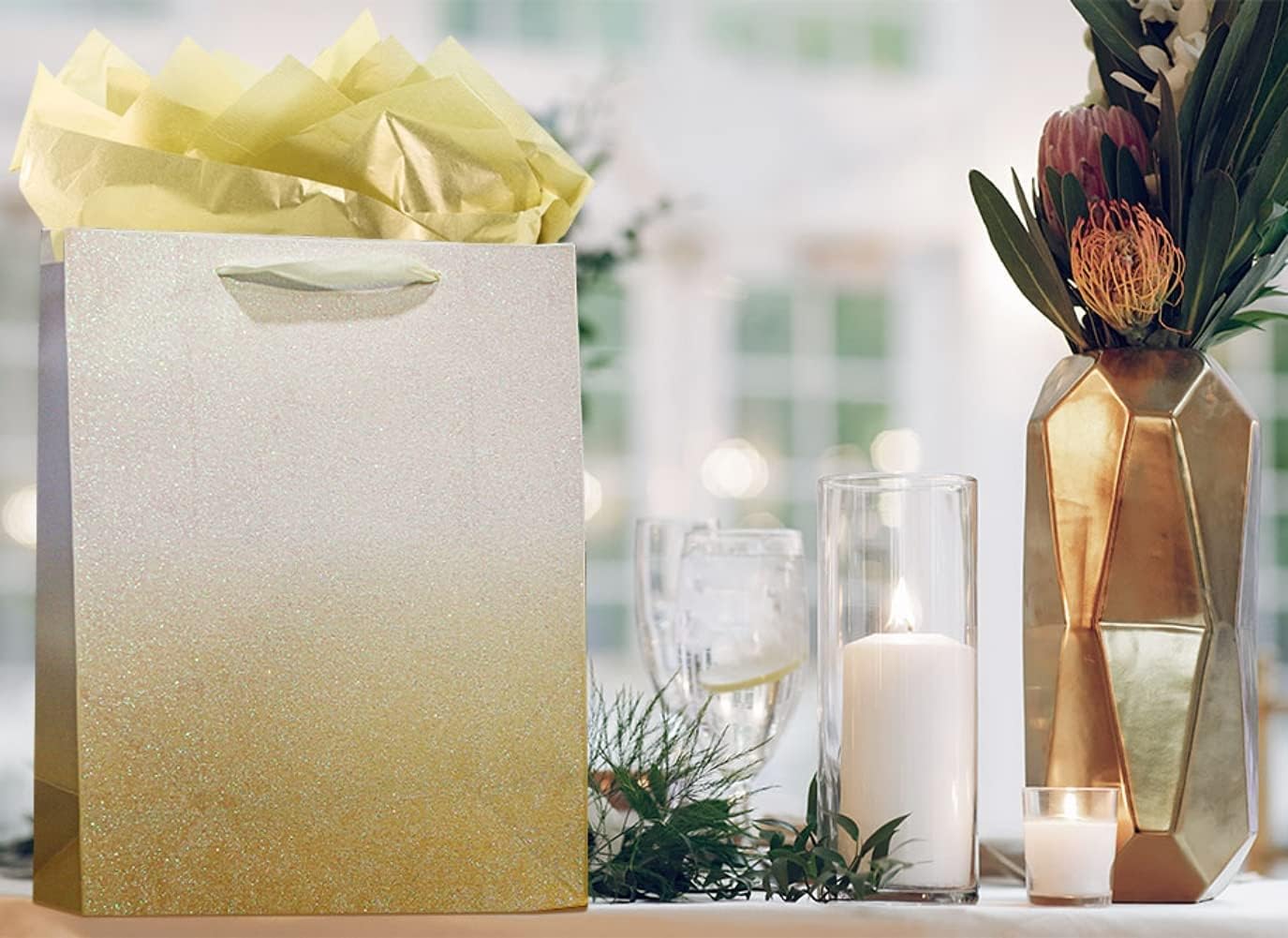 Free Shipping Offer UNIQOOO 12Pcs Ombre Gold Gift Bags with Handle, Large 12.5x10'', Gradient Gold Glitter Paper Gift Wrap Bag, Recyclable Gift Packaging, For Wedding Birthday, Mother's Day, Baby Shower Party Favor Decor