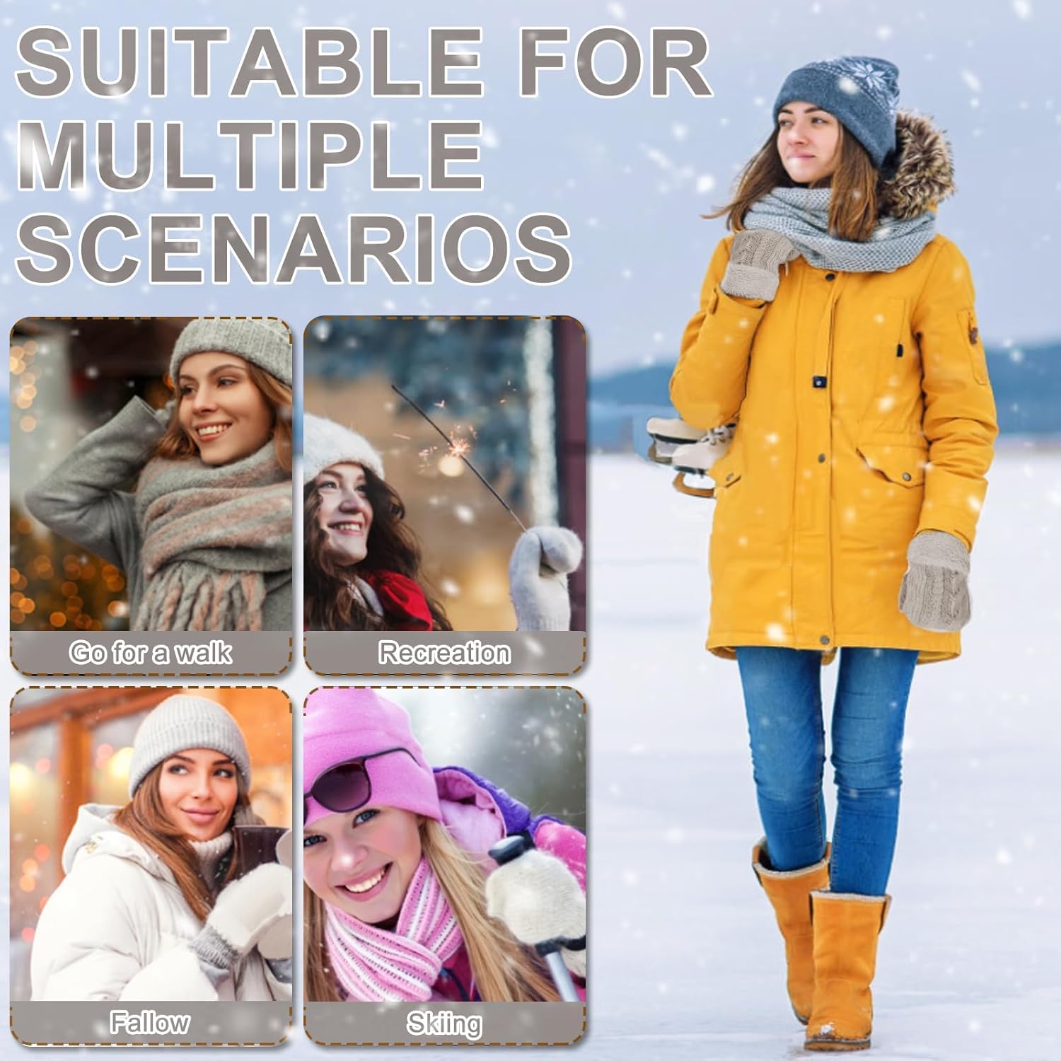 Women's Winter Gloves, Winter Warm Mittens Thick Knitted Gloves Mittens Warm Soft Lining Cold Weather Accessories Gifts - Image 7