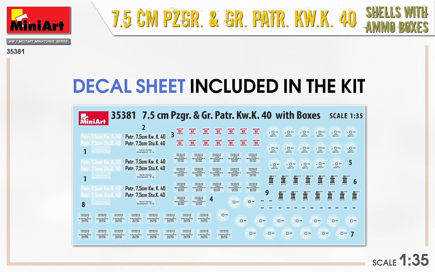 Miniart 1:35-7.5cm Pzgr & Kw.K 40 Shells & Ammo Boxes, Grey, Small - Image 3