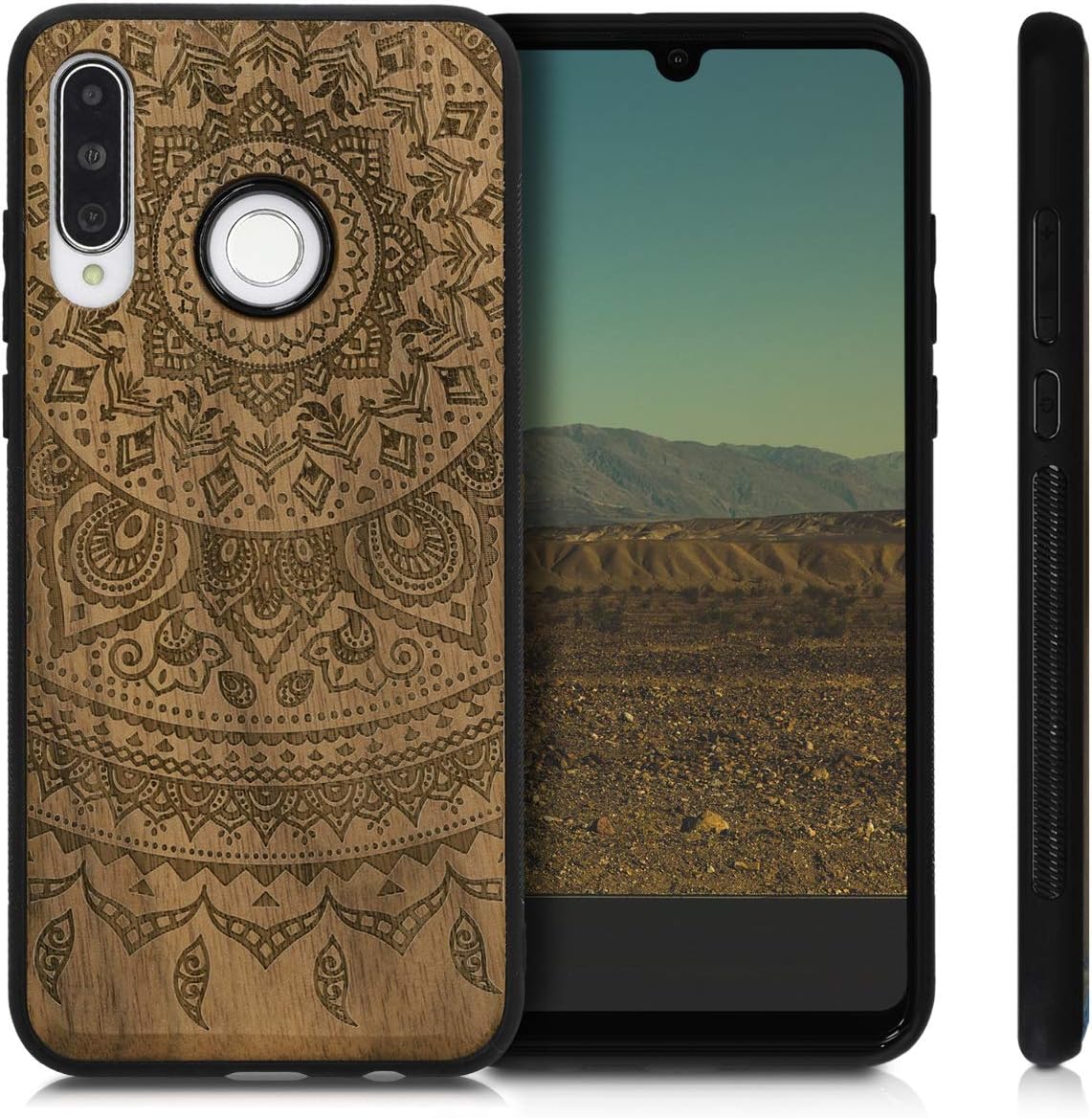 kwmobile Wood Case Compatible with Huawei P30 Lite Case - Cover - Indian Sun Dark Brown