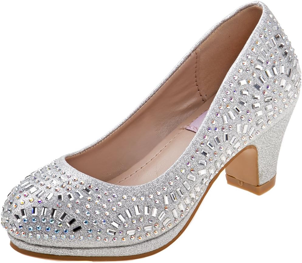 Nanette Lepore Girls Rhinestone and Glitter Platform Dress Pumps, Silver, 4 M US Big Kid'
