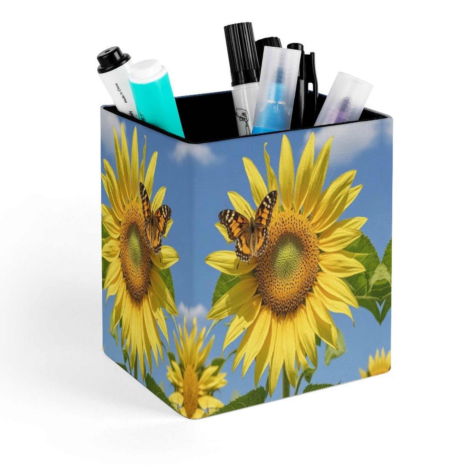 LZQPOEAS Sunflower And Butterfly Pen Holder Modern Design Desktop Stationery Organizer Simple&Modern Minimalist Makeup Organizer Multi-Functional Pencil Holder for Office Home