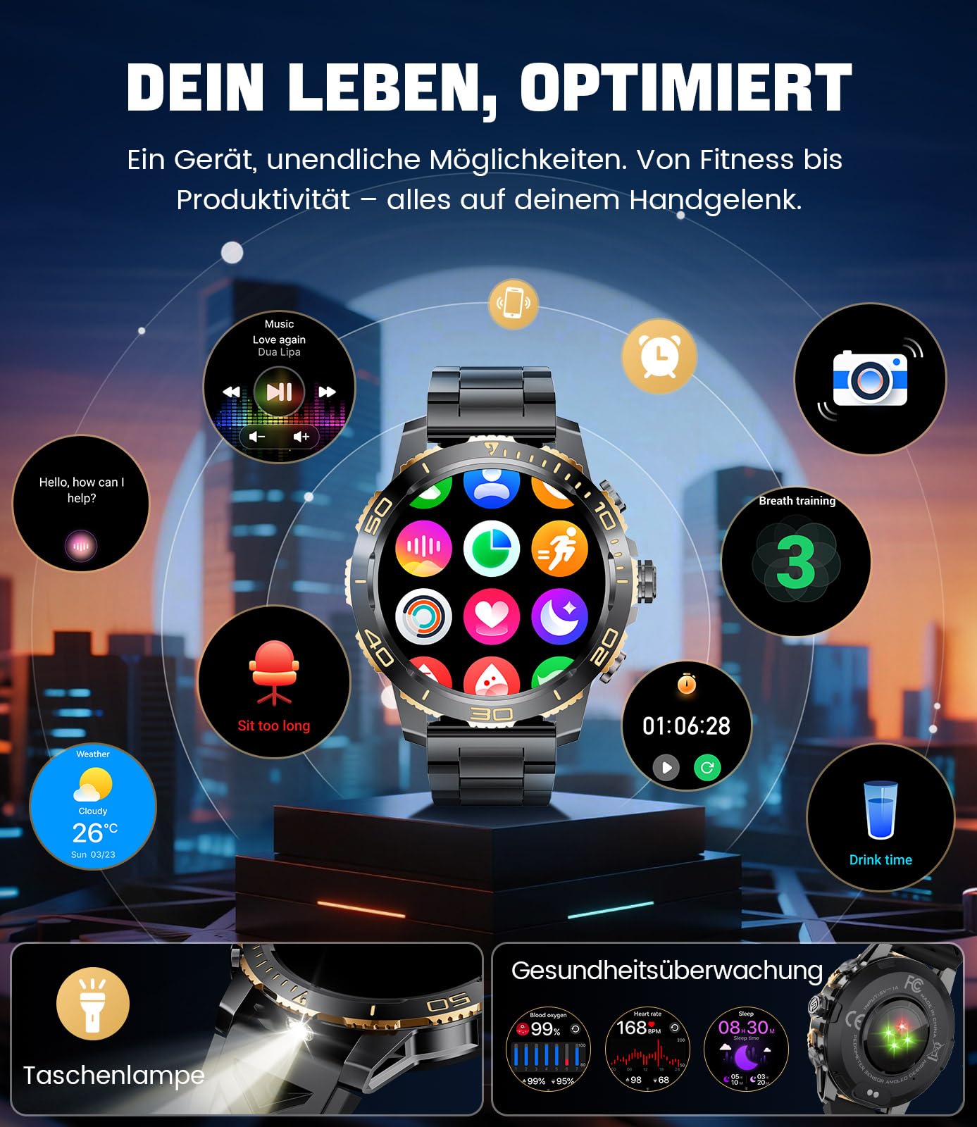 LIGE Montre Connectée Homme avec 800mAh, 1,43" AMOLED Business Smartwatch Homme avec Appel Bluetooth, 200+ Modes Sportifs, Fréquence Cardiaque, SpO2, Suivi du Sommeil pour Android iOS 2 Bracelet Noir