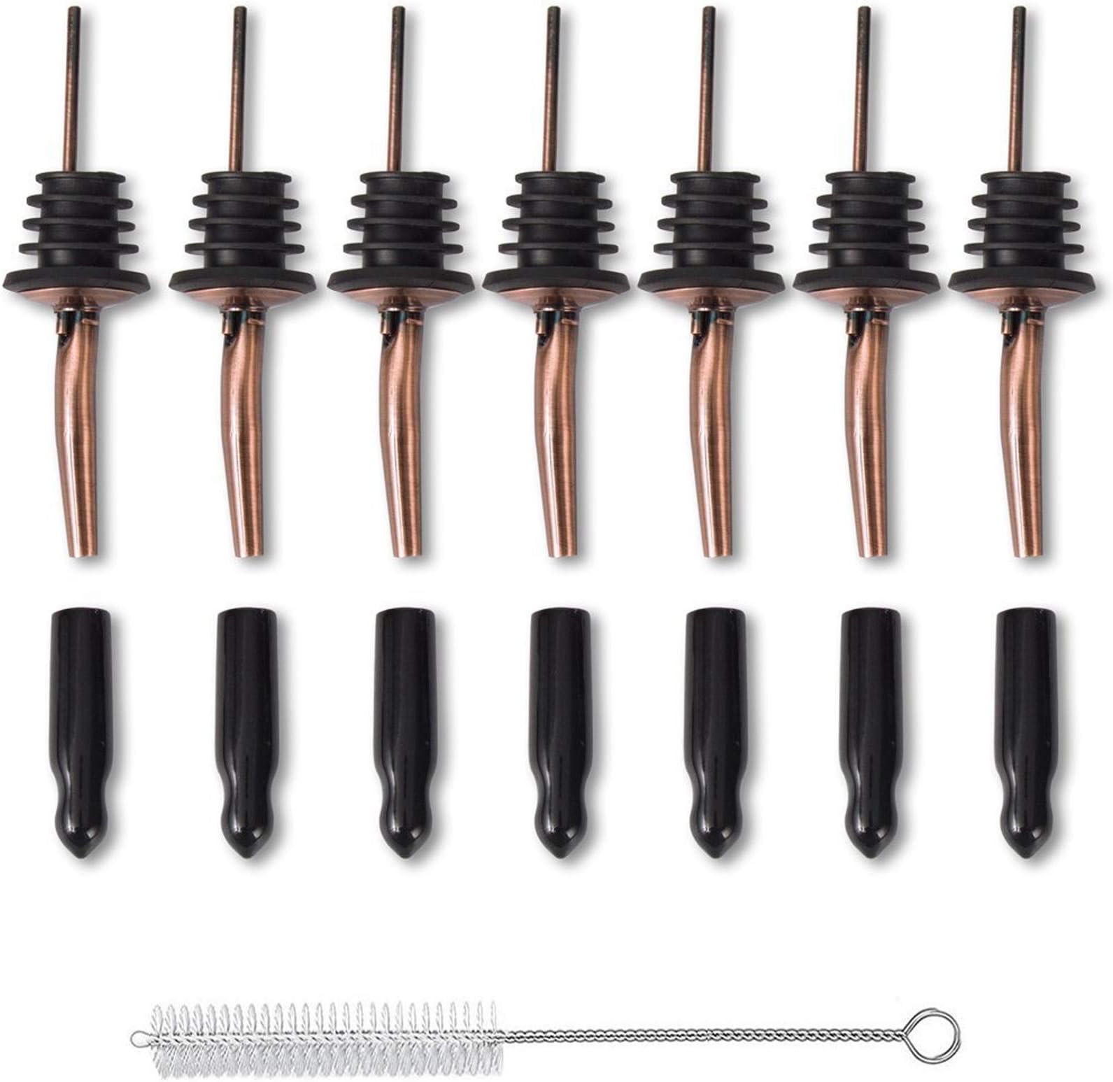 7 Pack Copper Bottle Pourers for Spirits with Dust Caps, Stainless Steel Speed Pourers for Wine and Spirits Bottles