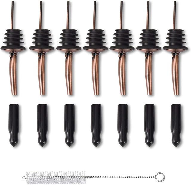Copper Spirit Pourer with Caps Free Pour Spout for Olive Oil and Liquor Bottles 7+7