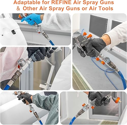 Miniatura 7 de REFINE Kit regulador de pistola pulverizadora, regulador de presión de aire con manómetro para pistolas de pintura neumáticas, válvula de control de