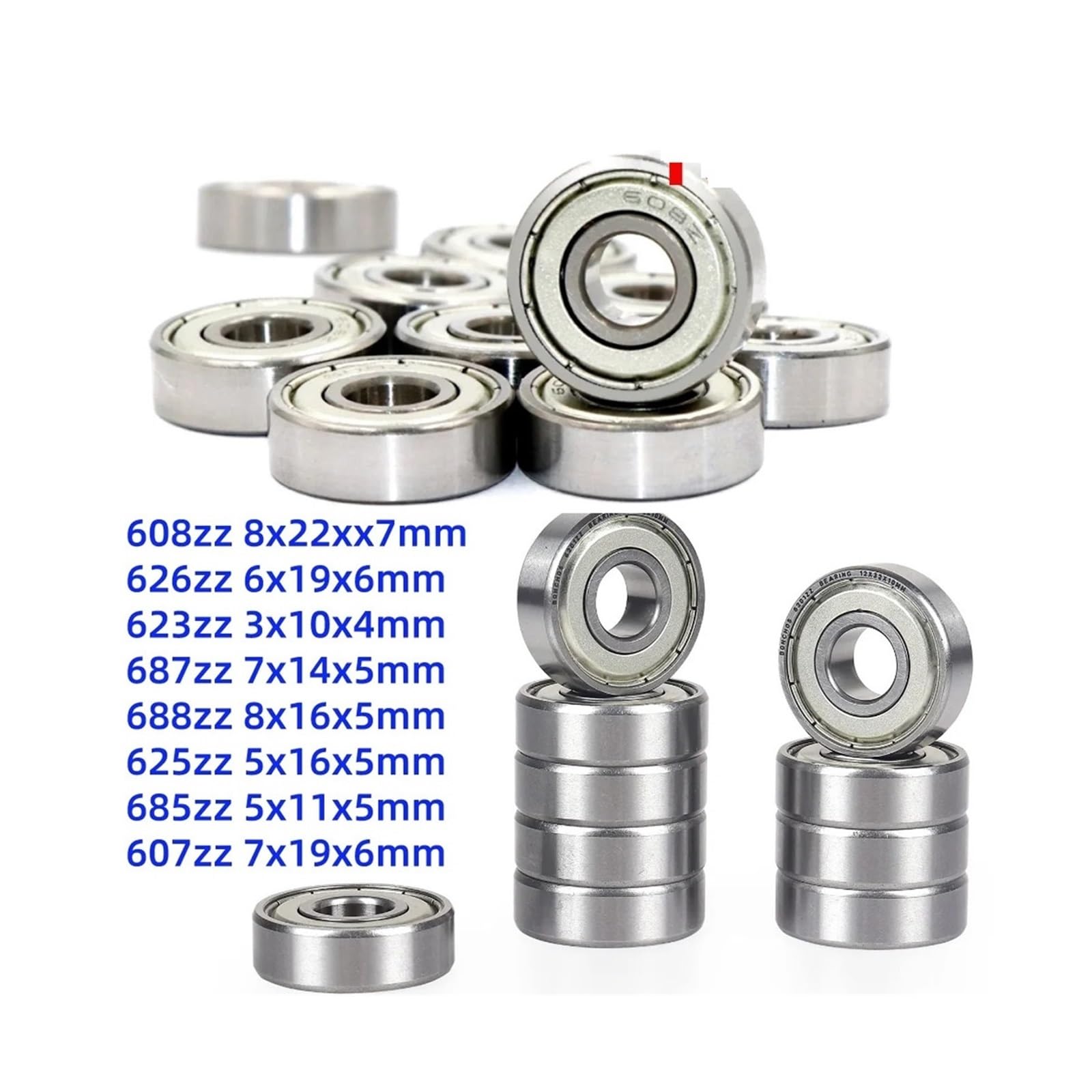 Rodamiento rígido de bolas de acero cromado 100 piezas 608ZZ 626ZZ 623ZZ 687ZZ 688ZZ 625ZZ 685ZZ 607ZZ Rodamientos en miniatura Rodamientos de ranura profunda Rodamientos de bolas(626ZZ)