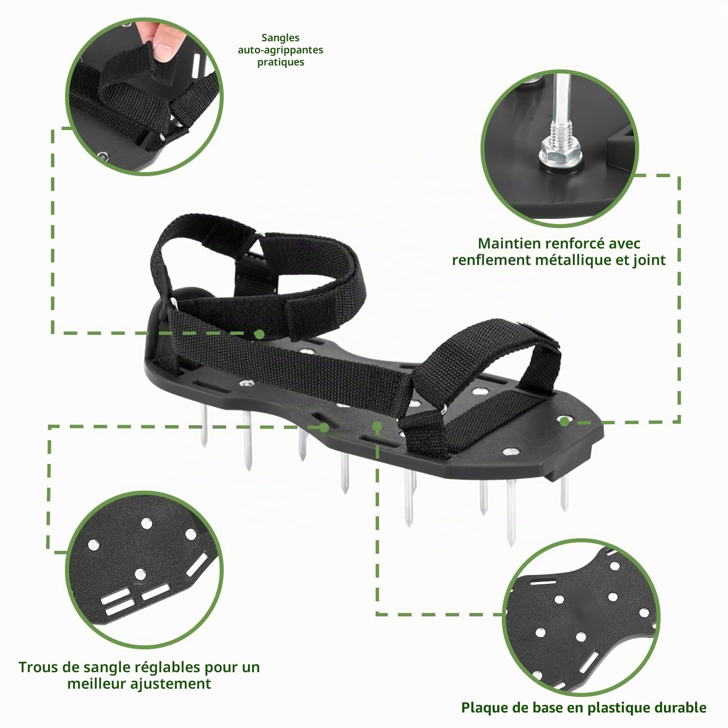 Ohuhu Sandales Aérateur Pelouse Installation Gratuite, Aérateur de pelouse avec Pelle en Acier Inoxydable, Chaussure à Gazon Chaussures à Ongles Scarificateur Gazon Chaussures pour Gazon, Noir