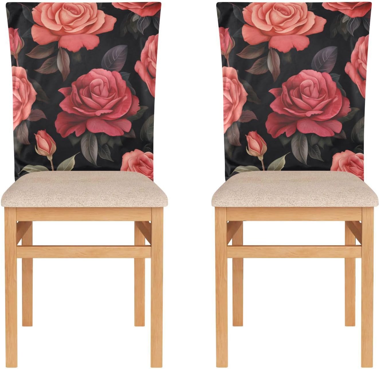 ALAZA Roses on Black Background Chair Back Cover Set of 6, Washable Reusable Removable Chair Slipcovers Decorative Chair Cover for Home Kitchen Wedding Party