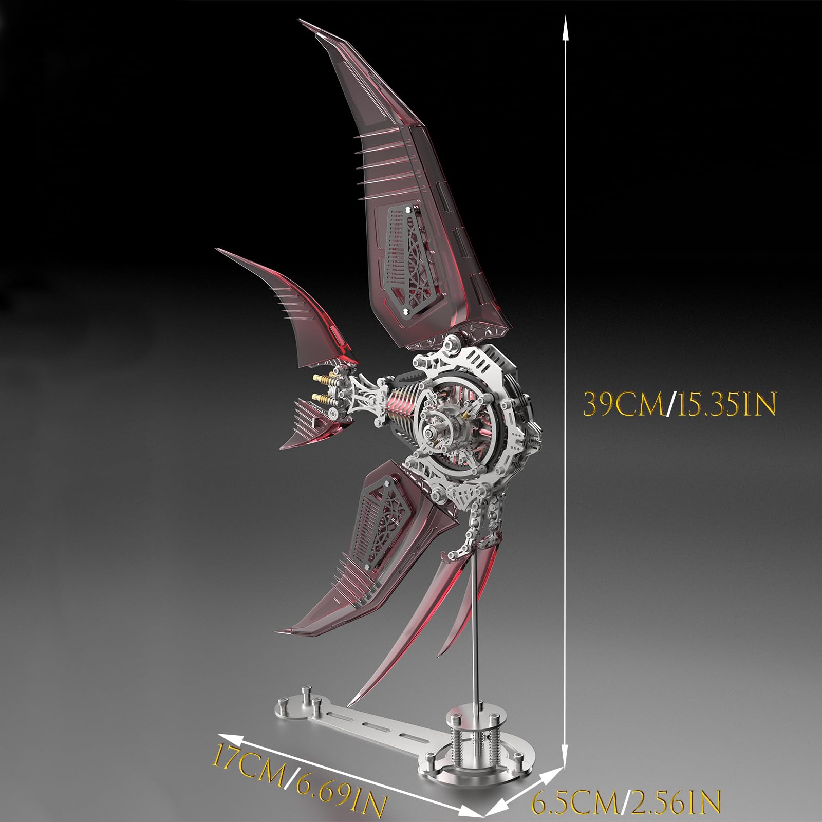Metalkitor Metalowe puzzle 3D dla dorosłych - zestaw modelowy skalary z magnetycznymi światłami sterującymi, steampunk, ozdoba DIY, montaż łamigłówki, 529 szt., czerwone