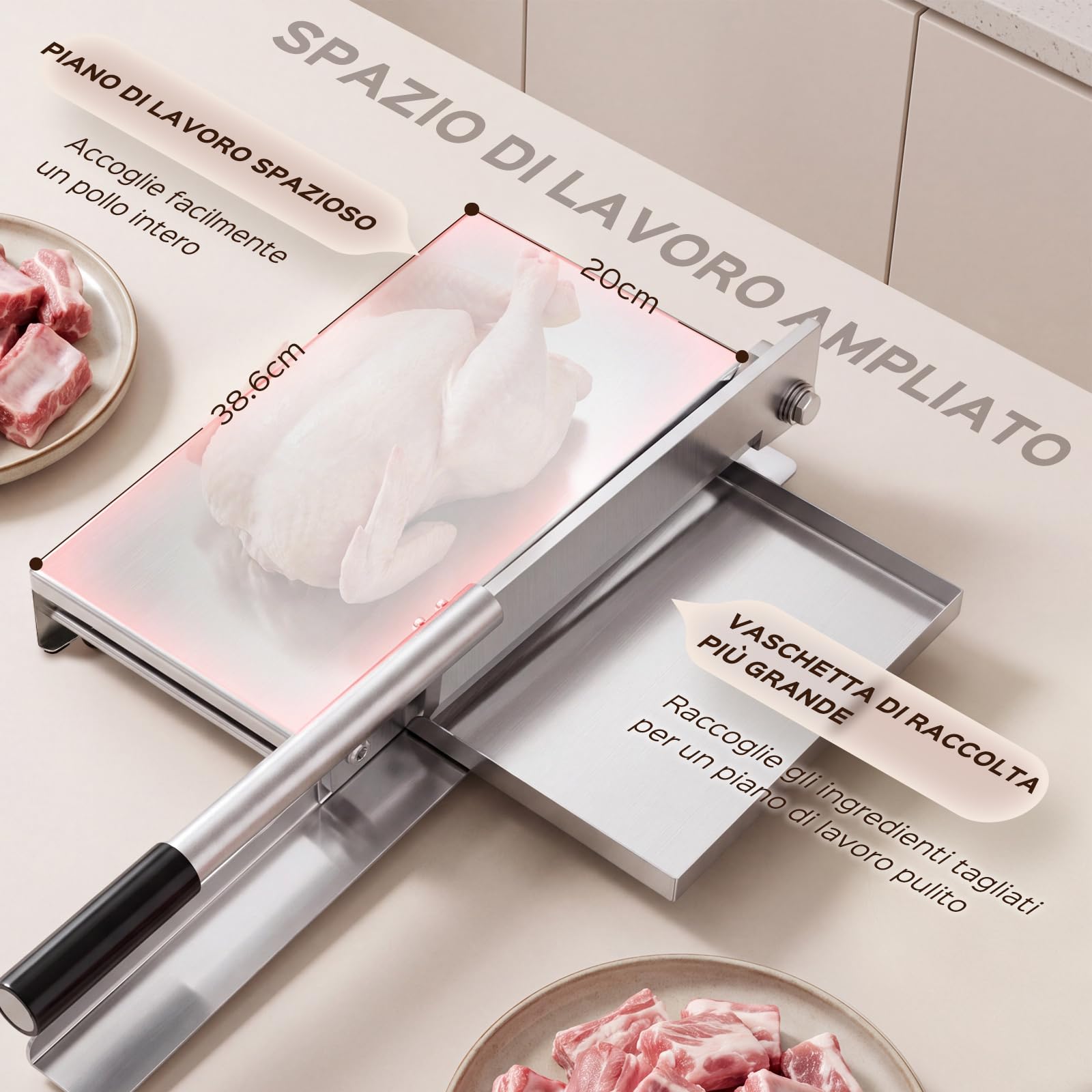 Moongiantgo Affettatrice Manuale per Carne Ossa, 36cm Lama, Taglia Carne