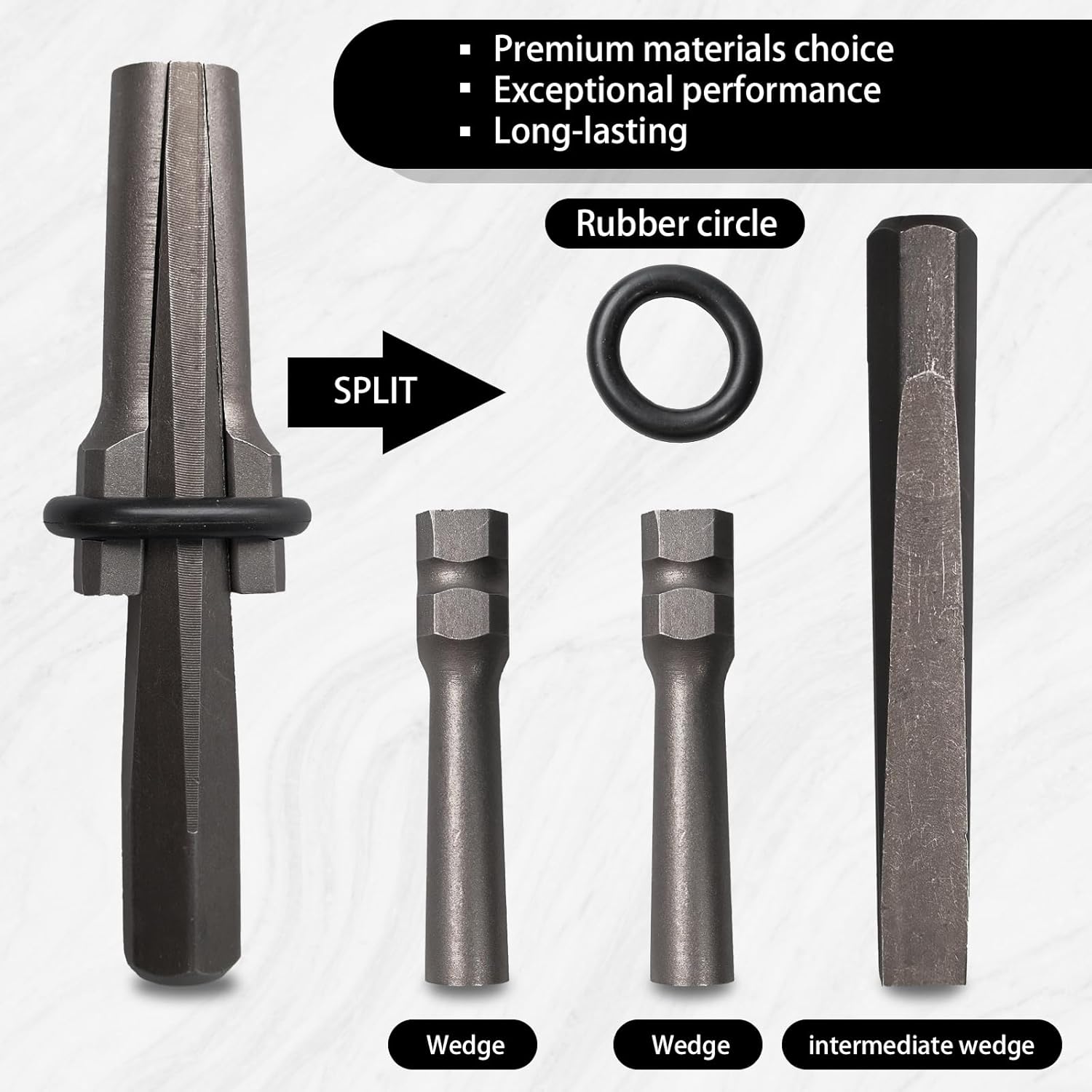 18 Pcs Rock Splitting Wedges with Feather Shims, 5/8 Inch Wedge and Shims Set, Heavy Duty Stone Hounding Equipment Rock Splitting Tools for Concrete, Granite, Marble