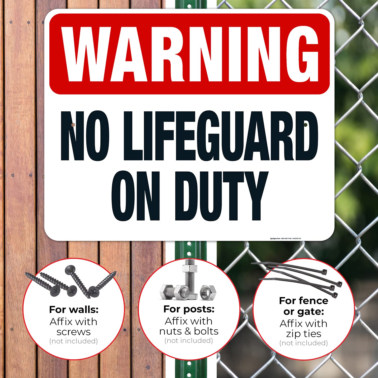North Carolina No Lifeguard Sign, Complies with State of North Carolina Pool Safety Code, (SI-62034) 24x30 Inches, Rust Free .063 Aluminum, Fade Resistant, Made in USA
