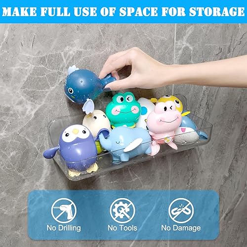 Miniatura 7 de Paquete de 2 soportes de almacenamiento de juguetes de baño para bañera, estantes adhesivos de acrílico, cinta adhesiva para espejo de baño, sin