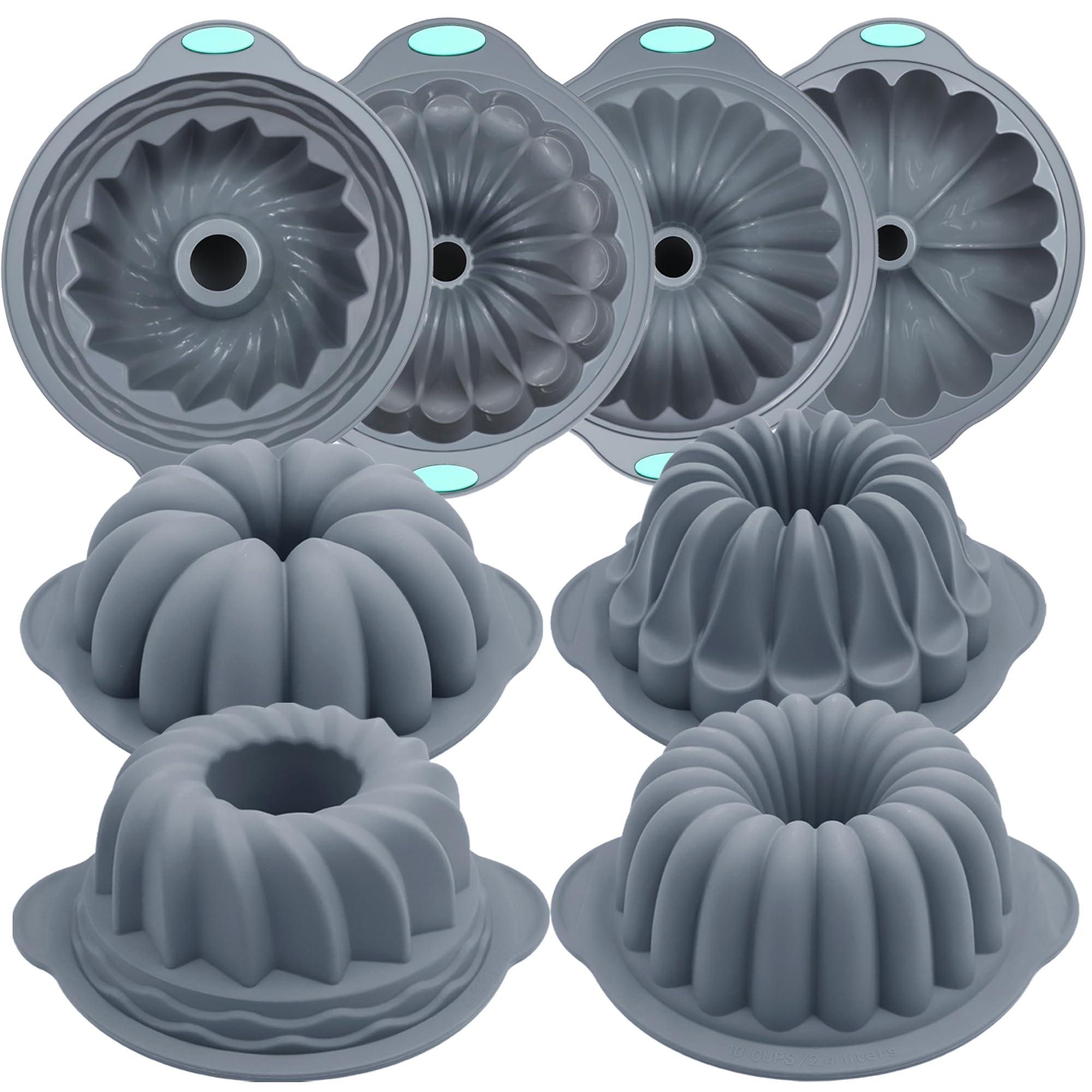 Photo 1 of Tongjude 4 Pieces Silicone Fluted Tube Cake Pans, 7 Cups Tube Baking Pan, Jello Mold, Silicone Molds for Homemade Cake, Bread and Jello, Non-Stick, Grey