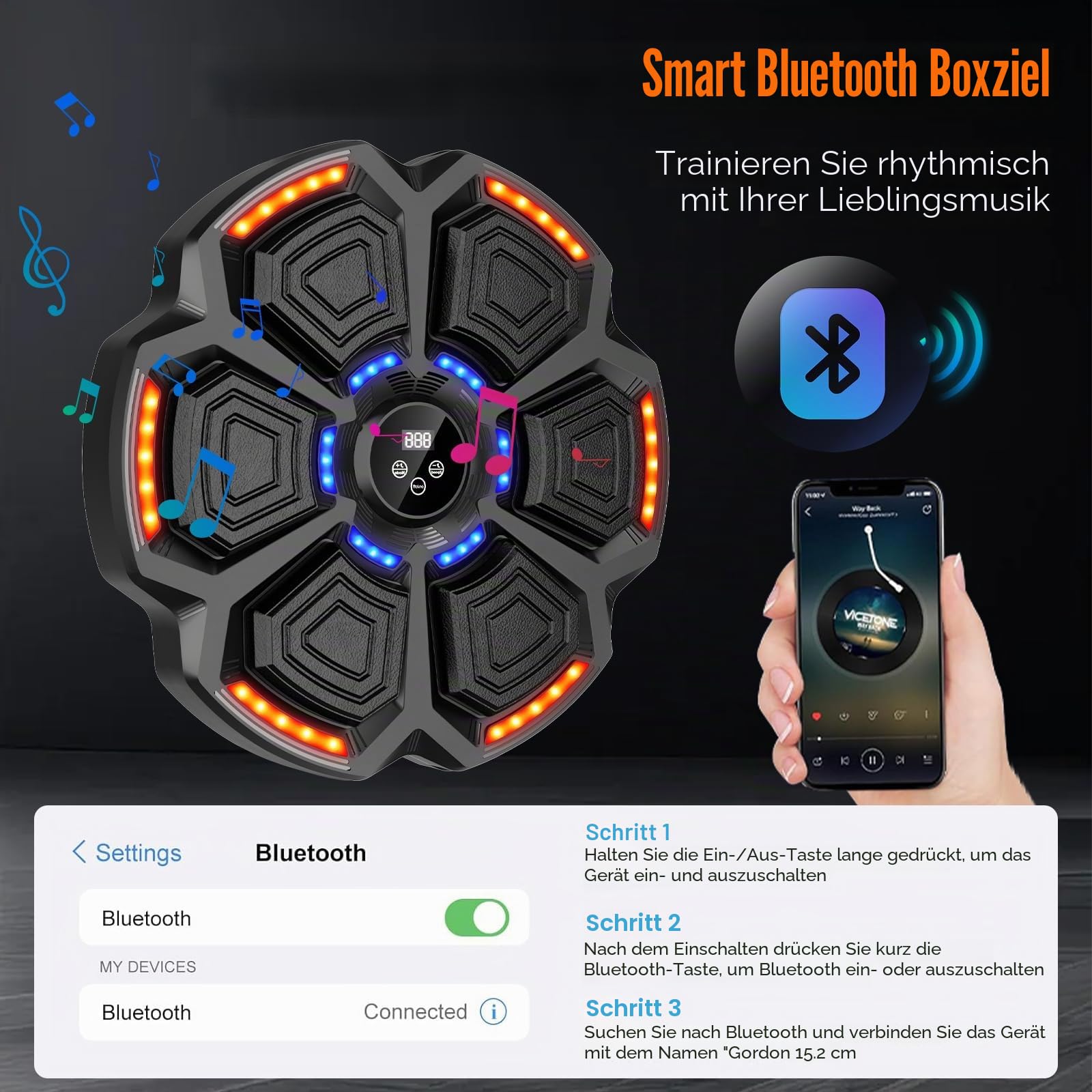 Music Boxing Machine für Erwachsene, 9 Geschwindigkeitsmodi, Musik-Boxmaschine Boxer mit Boxhandschuhen, LED Wand Schlagpolster mit Musik, unterstützt Bluetooth, Geschwindigkeitseinstellung
