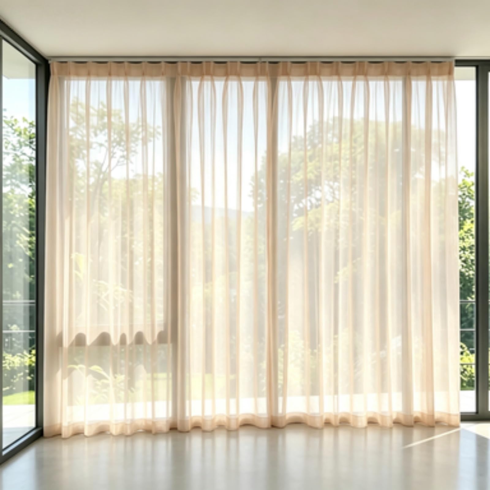 FEIJDON Sheer Curtains 145 x 195 cm Protect Privacy Net Curtain Window Sheer Curtain Panels, Elegant for Living Room Bedroom, Light brown