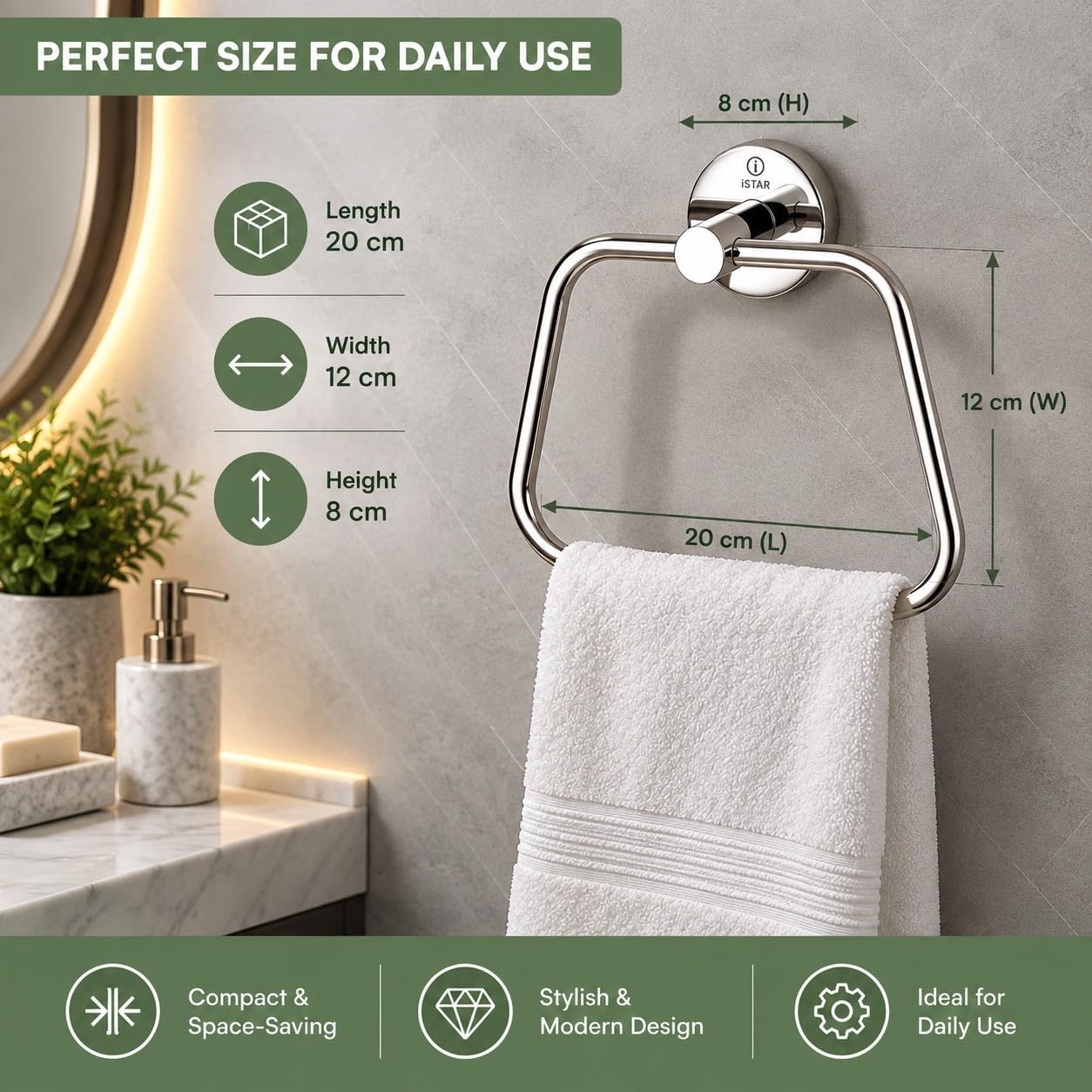 iSTAR Towel Ring for Wash Basin | Stainless Steel Towel Ring/Napkin Holder for Bathroom & Kitchen – Wall Mounted Towel Stand/Hanger with Chrome Finish (Pack of 1) — Amazon image 2