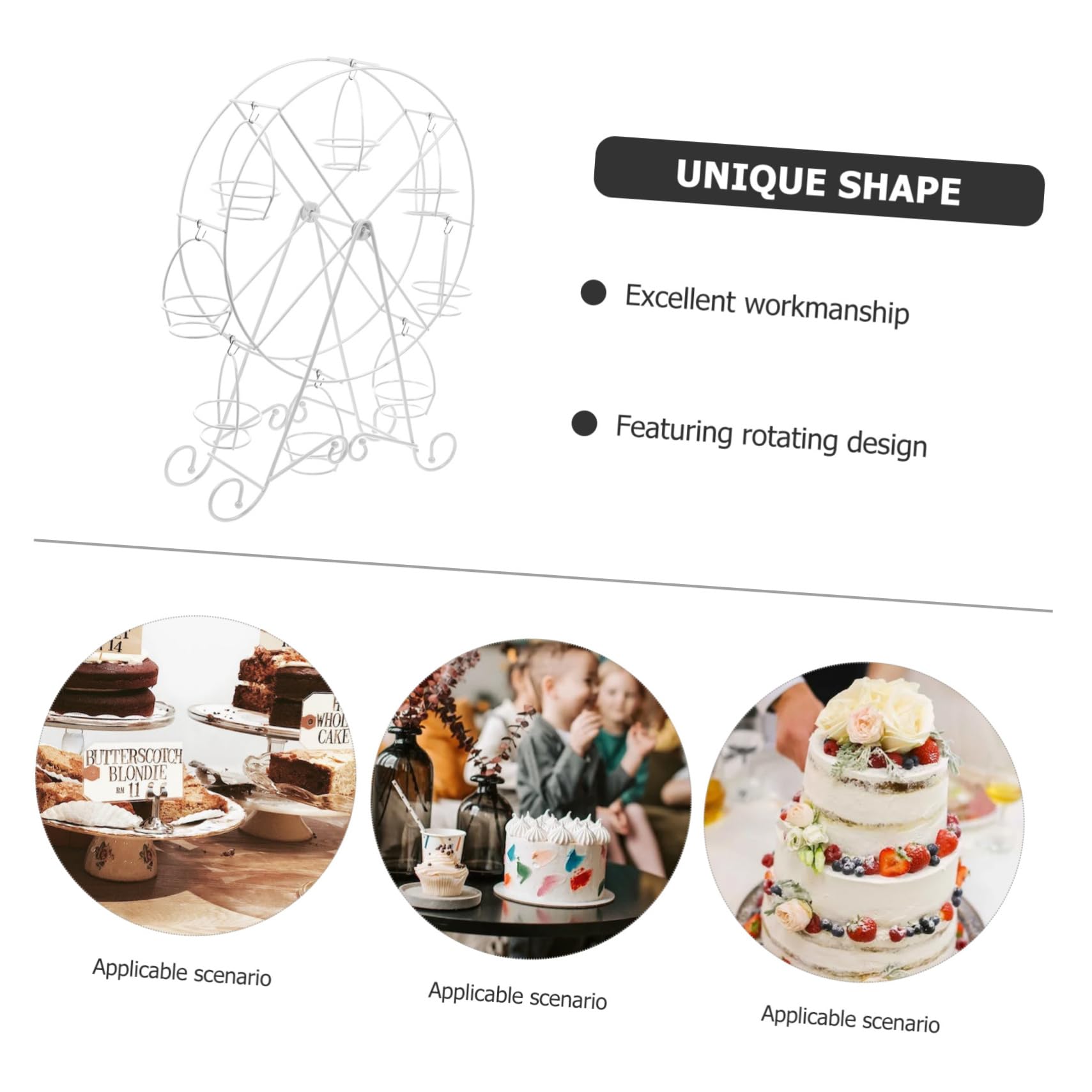 Zerodeko Soporte para Cupcakes Forma de Noria de Hierro Blanco Diseño Giratorio para Fiestas de Boda, Bandeja para Servir Postres Elegante y Funcional