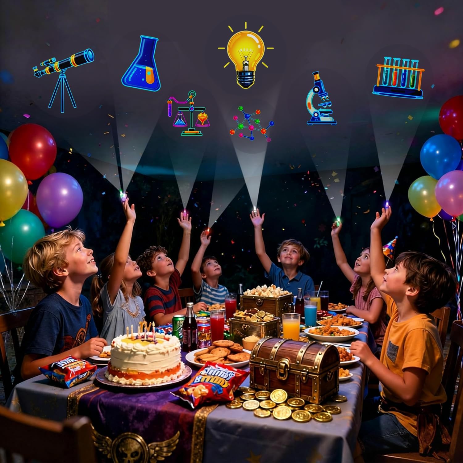 CHSLtmxq 40PCS Science Party Favors, 8 Designs Finger Lights for Treat Bags | 40 science finger lights favors in 8 designs, sized for party treat bags, favor boxes, tabletop decor, and theme setups