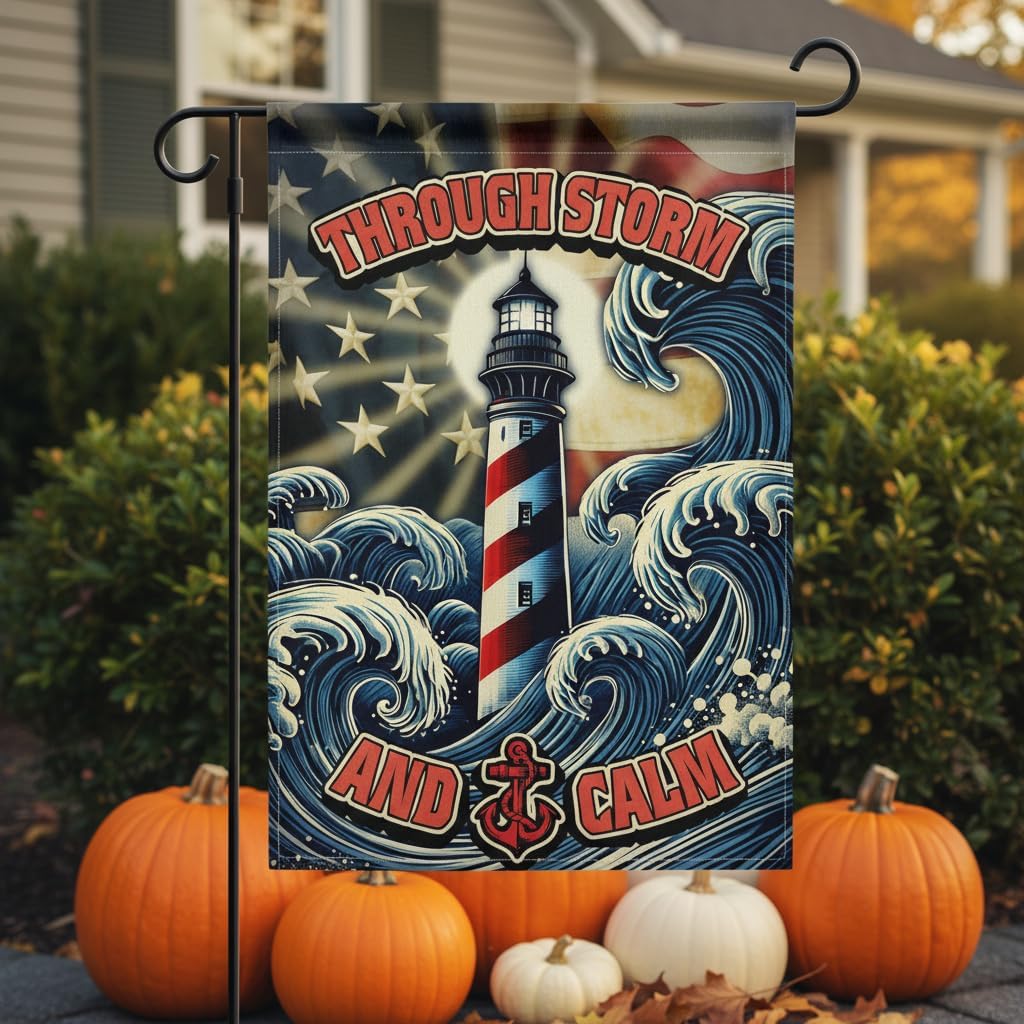 Lighthouse Garden Flag, Double Sided 12x18 Inch, Patriotic Nautical Outdoor Yard Banner with American Flag & Waves, Memorial Outdoor Decor for Veterans Day, Patriot Day, 911 - Image 5