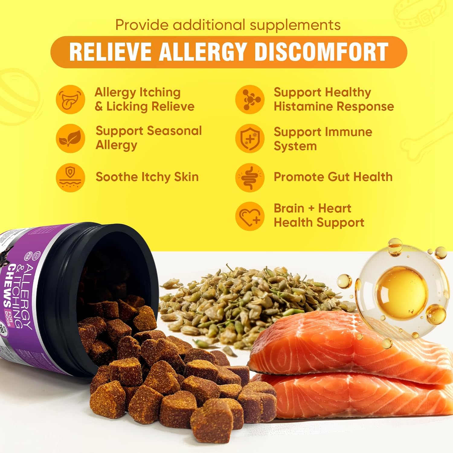 Dog Allergy Chews, Allergy Support for Dogs – Skin, Coat & Immune Balance Chews, 200 Count