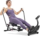 Sunny Health & Fitness Full-Motion Rowing Machine w/Adjustable Resistance, Low-Impact Full-Body Workout Rower w/Long Slide Rail, Space-Saving Design, Free SunnyFit App Connection