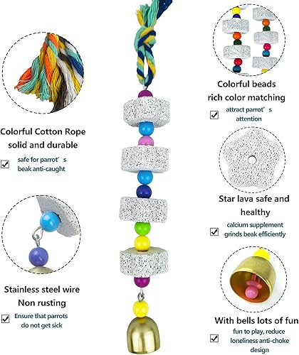 Miniatura 3 de Juguete masticable de loro con campana, piedra de moler de pico de pájaro y perico, paquete de 3