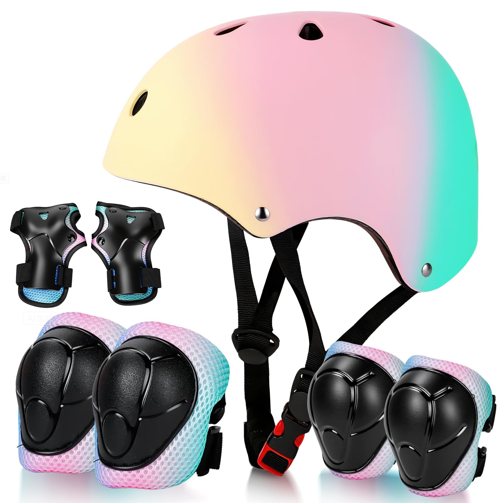 Kids Bike Helmet Set Adjustable for Children, Boys, Girls and Teenagers Aged 3-14 Years Includes Elbow, Knee, Wrist Guards Children's Helmet Protection Set for Bikes SkateboardsRollerskates