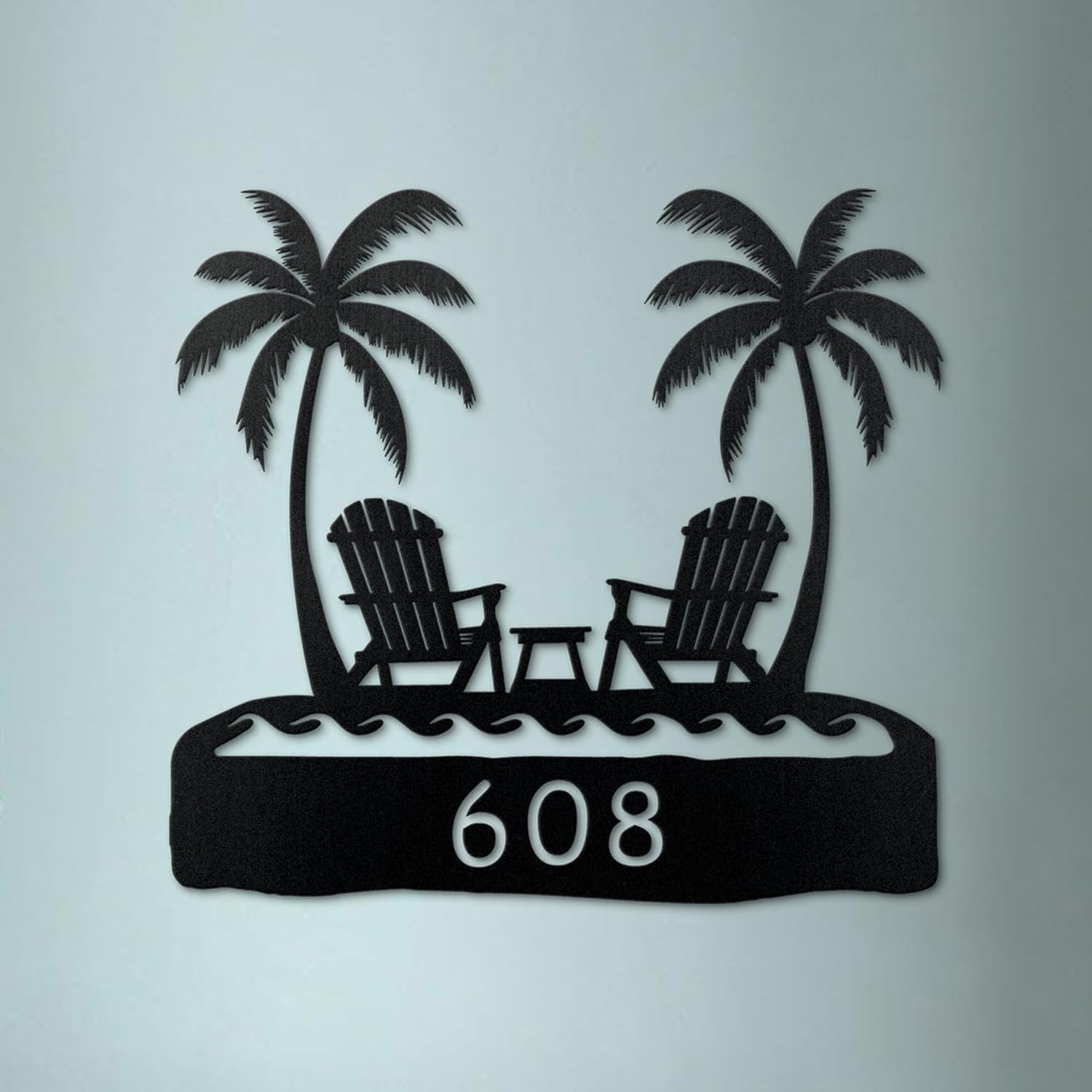Custom Palm Tree Beach House Address Metal Sign Personalized Beach Chair Monogram House Number Outdoor Plaque Wall Decor