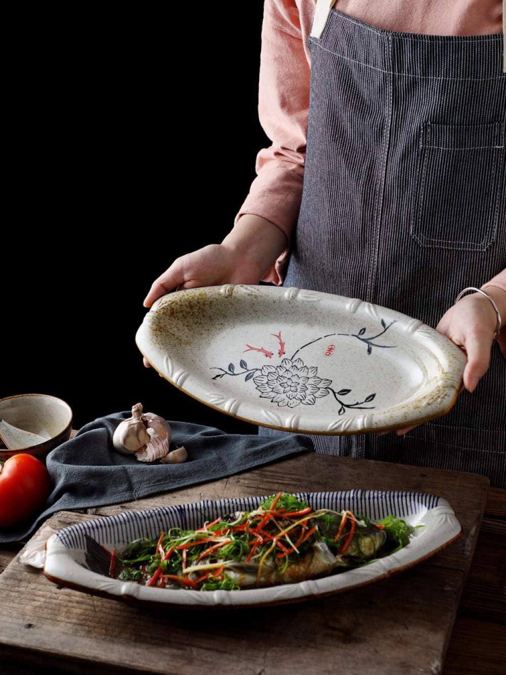 Pesce Intero a Vapore alla Cantonese Piatto di pesce al vapore per uso domestico giapponese grande piat