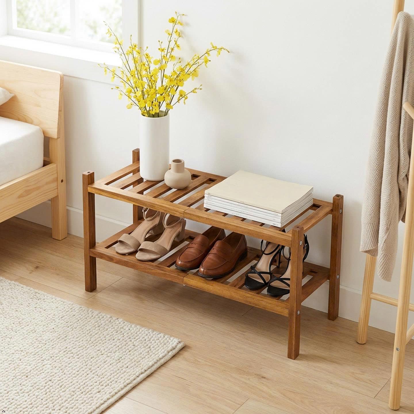 Amazon.com: VICTORY RELAX Natural Acacia Wood 2-Tier Folding Shoe