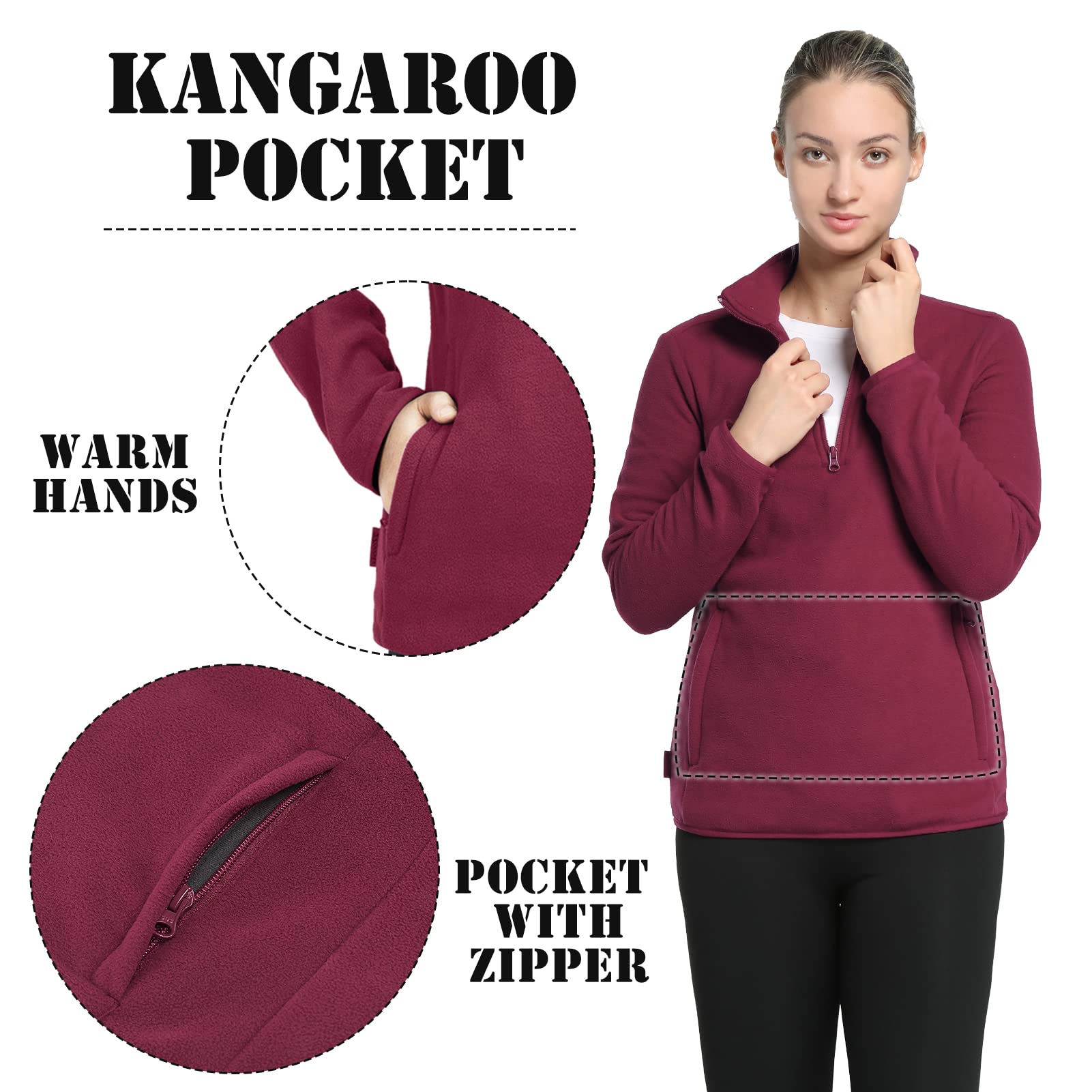33,000ft Damen Fleece Pullover mit Halbreißverschluss Fleeceshirt Winter Warm Ski-Pullover Microfleece Atmungsaktiv Fleecepulli für Reisen Wandern Skifahren