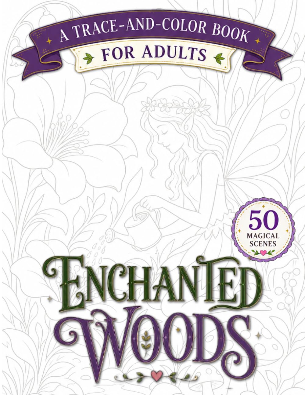 Enchanted Woods: A Trace and Color Book for Adults: 50 Magical Scenes with Fairies, Unicorns & Woodland Creatures to Trace, Discover, and Color.