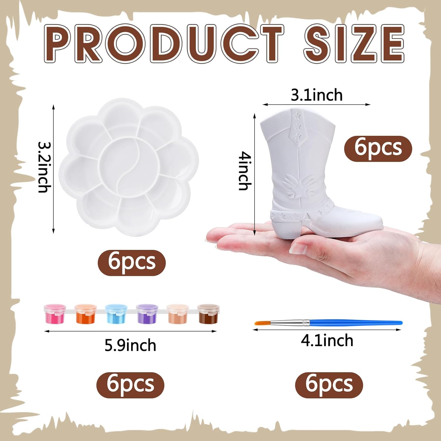 Affrolling 6 Set Cowboy Boot Vase Ceramics to Paint Ready to Paint Your Own Ceramic Cowgirl Hat Vase DIY Unpainted Plaster Paintable Kit Crafts with Brush Palette for Adults(Western Boots)