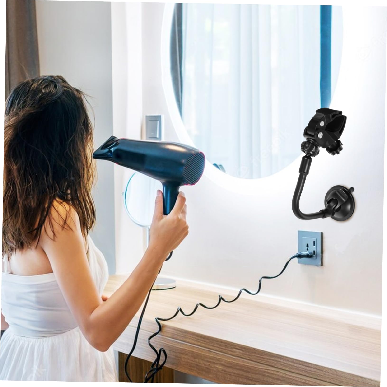 NOLITOY Wall Mount Hair Dryer Holder Suction Cup Stand for Bathroom Easy Install Hair Dryer Organizer