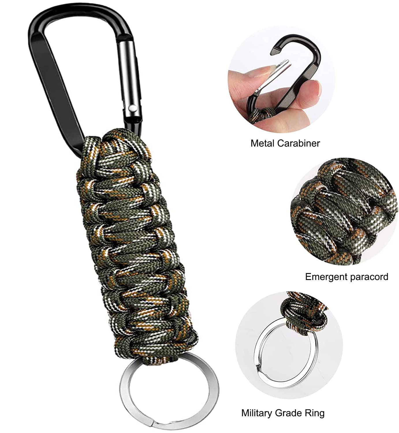 Lot de 4 porte-clés en paracorde avec mousqueton - Pendentif en Lot de 4 porte-clés en paracorde avec mousqueton - Pendentif en