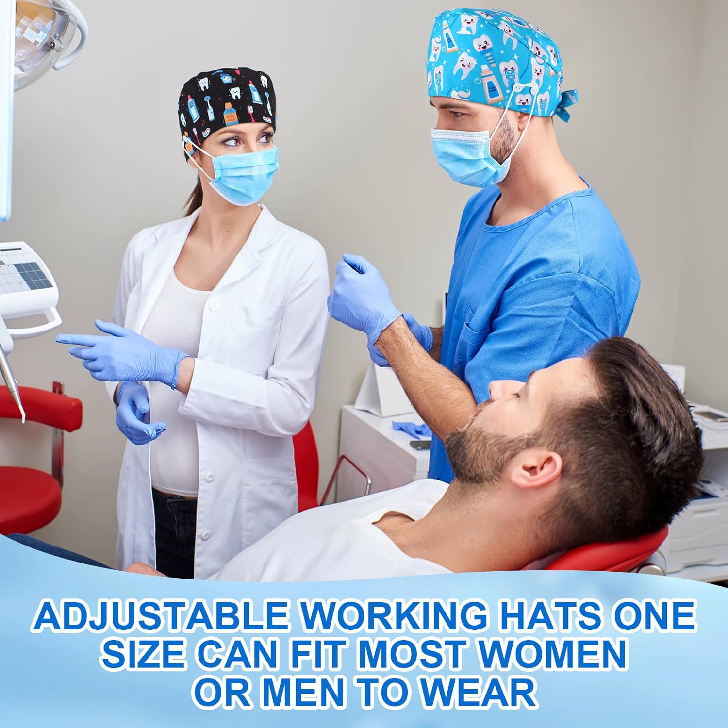 Unittype 4 Pcs Nurse Caps for Women Nursing Working Caps with Button and Sweatband Adjustable Elastic Scrub Hats for Dentist - Image 5
