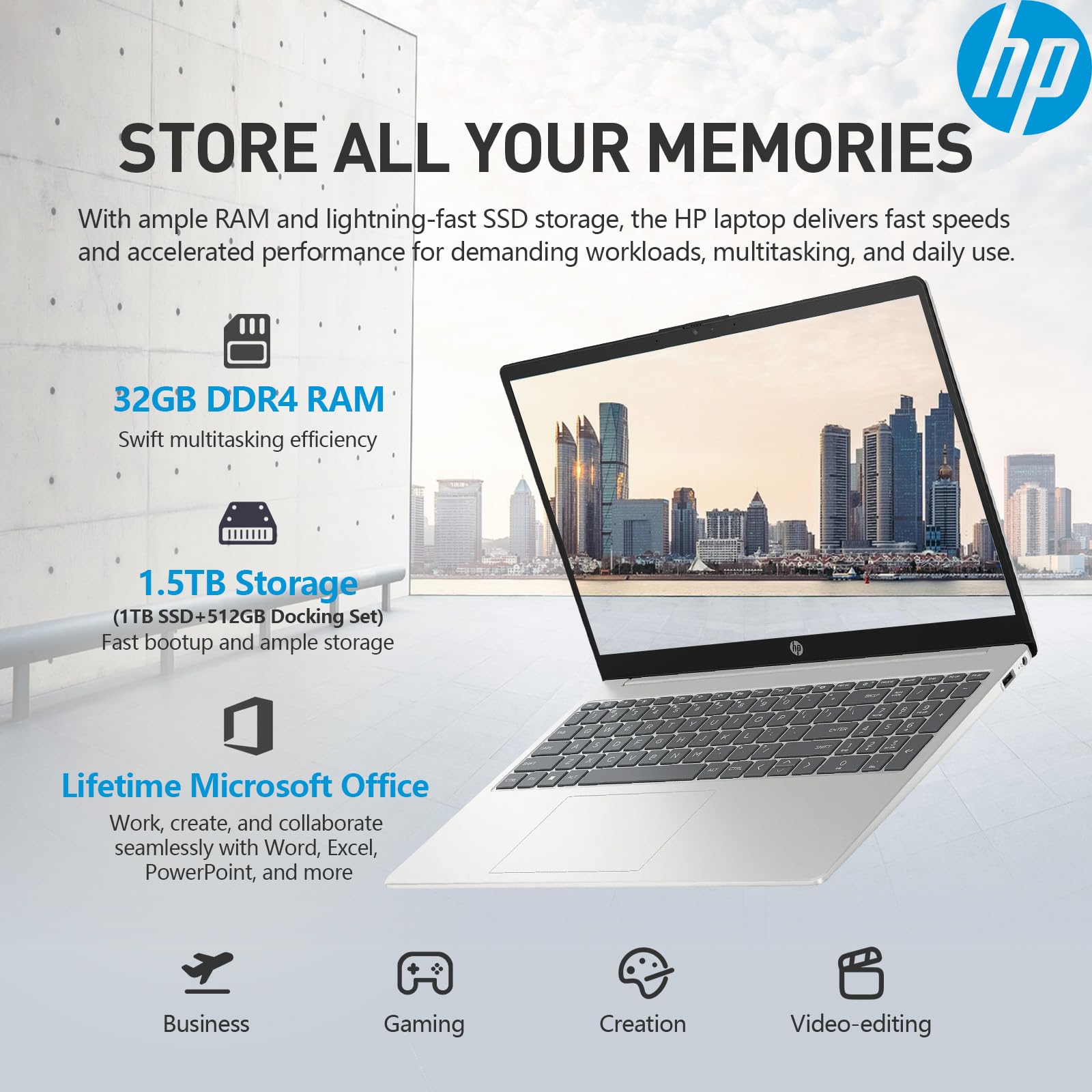 HP 15.6 Laptop Touchscreen, Intel 10th Gen i5, 32GB RAM, 1.5TB