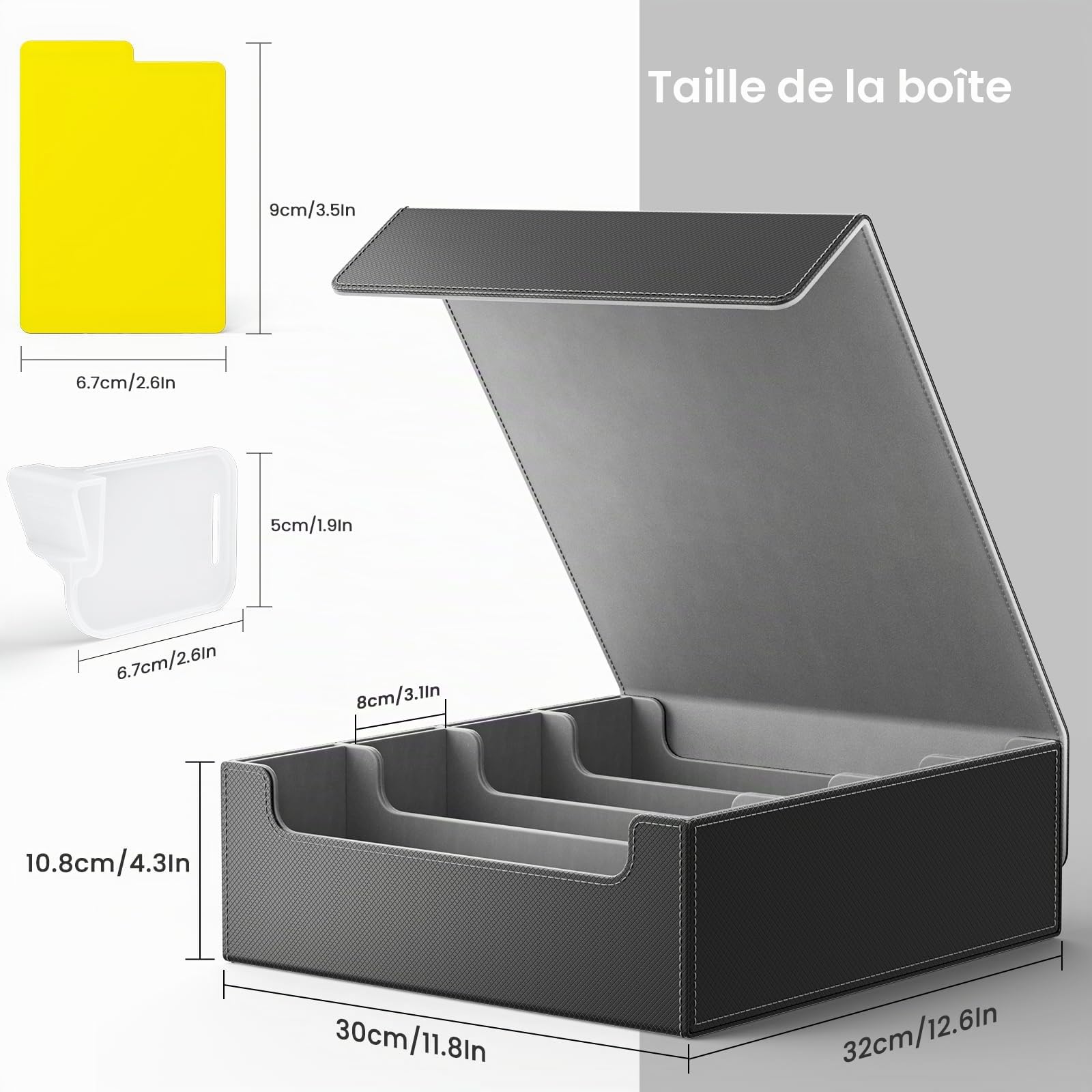 Hot Bee Boîte Rangement Carte, Deck Box MTG, TCG, Yugioh, Contenir 2400+ Cartes. Cuir, Fermeture Magnétique, Gris