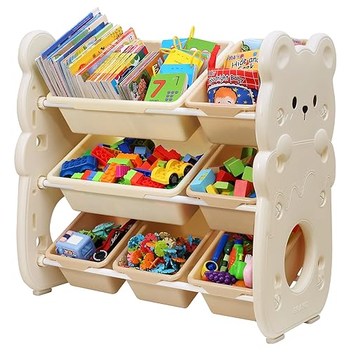 Miniatura 1 de Almacenamiento duradero Organizador de almacenamiento de plástico apilable de 3 niveles  Diseño tradicional moderno para juguetes, libros, ropa,