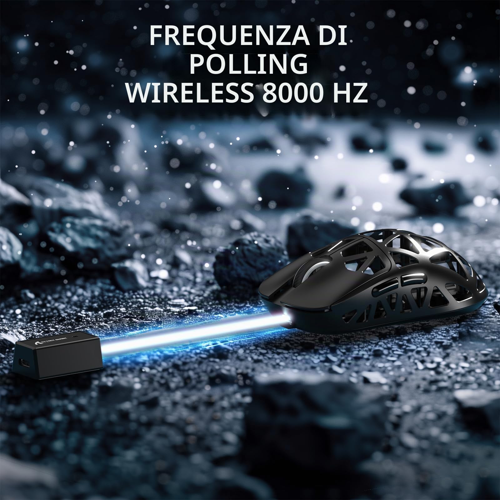 ATTACK SHARK R2PRO 45g SUPERLIGHT Gaming Mouse in Lega di Magnesio, PixArt PAW3950, 42000DPI, Wireless 8000Hz Tasso di Polling, G502 Mouse da Gioco, 2.4G/BT/Cablato, con Cavo a Spirale, PC/Mac, Nero