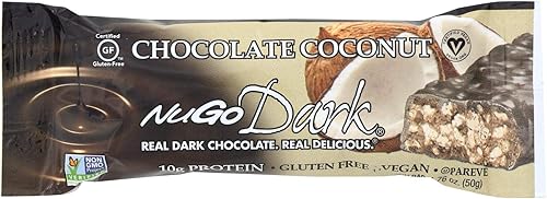 NuGo Barra de chocolate de coco oscuro 1.76oz (paquete de 12)